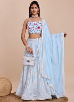 Faux Georgette Sky Blue Wedding Wear Embroidery Work Plus Lehenga Choli